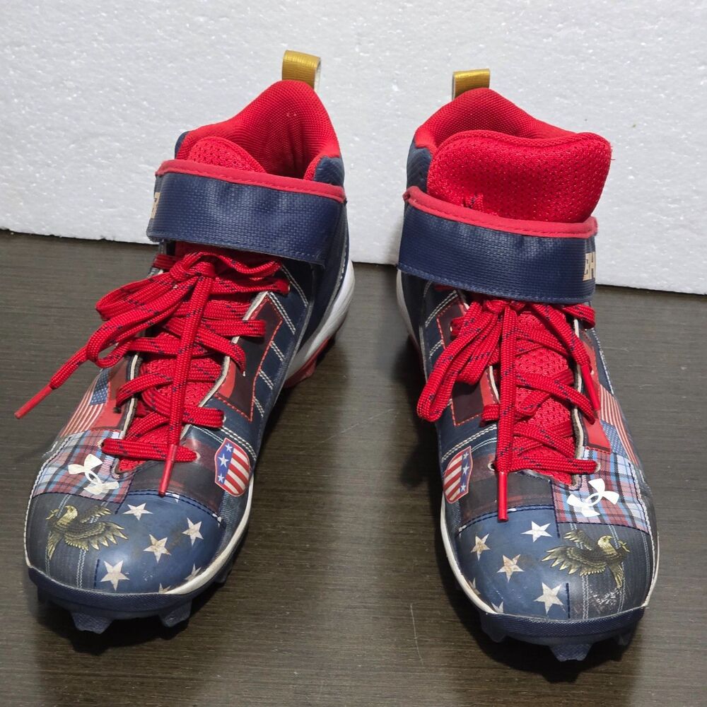 UA Bryce Harper 5 Mid RM Youth 6.5Y Patriotic Stars Stripes Baseball Cleats 3023